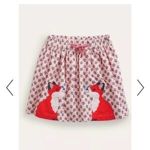 NWOT Mini Boden Corded Pink Skirt with Red Fox Design